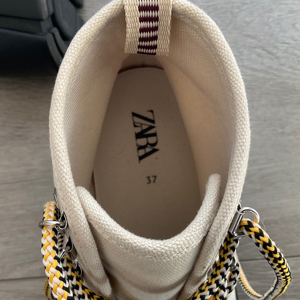 ZARA Off White Canvas Chunky Heel Boots Size 6.5 EU 37 - Picture 10 of 12